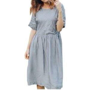 Piper & Scoot Gray and White Striped Waterford Midi Dress NEW - Size Medium